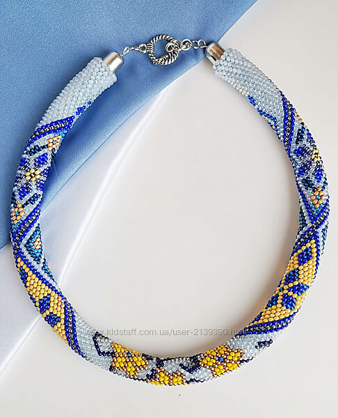 Прикраса із бісеру кольє-джгут Золота синь