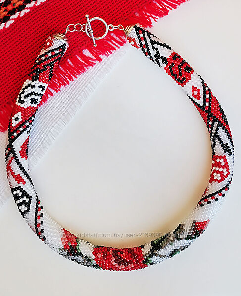 Прикраса із бісеру кольє-джгут Троянда фортуни