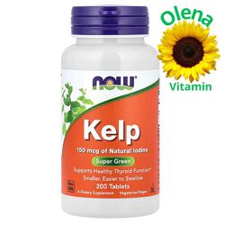 NOW Foods, бурі водорості келп Kelp ламінарія Келп 200 таблеток Йод