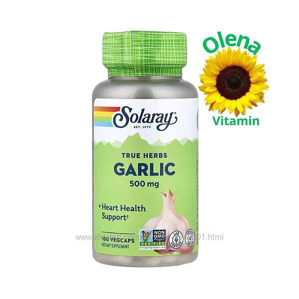 Solaray True Herbs Garlic часник, 500 мг, 100 капсул VegCap