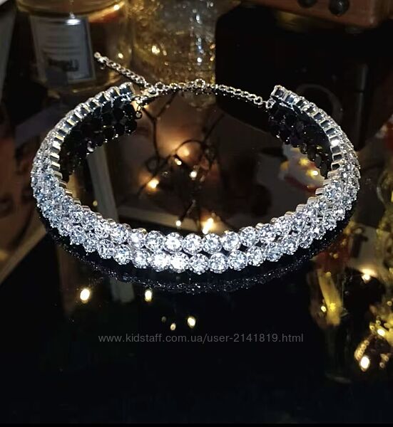 Чокер стразы колье обруч, блестящий чокер со стразами, серебристый чокер