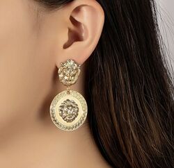 Серьги львы versace style, серьги со львами золото, модная бижутерия