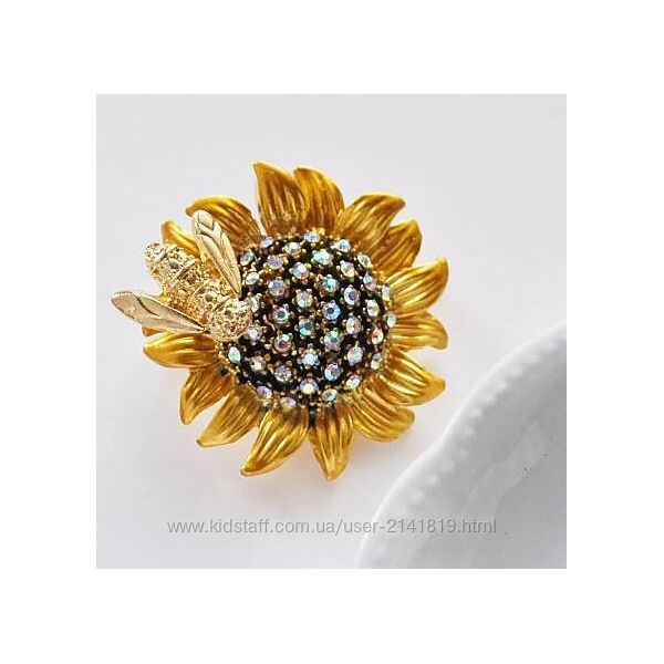 Очень красивая мини брошь кулон Подсолнух и пчелка, брошь подсолнух