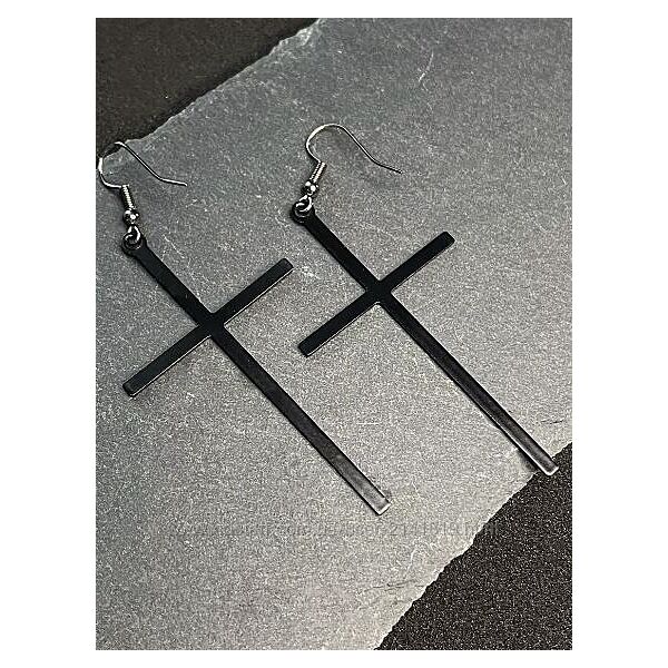 Серьги черные кресты, сережки кресты, минималистичные серьги крестики