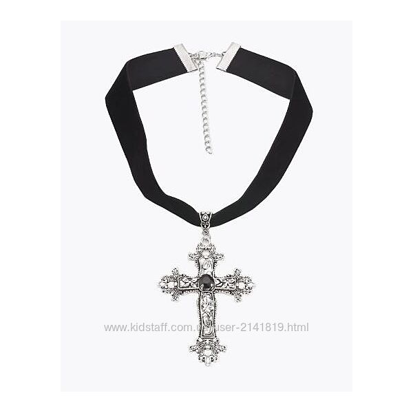 Стильный чокер в готическом стиле, бархатный чокер с крестом готика