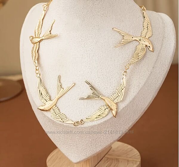 Чокер колье золотистые птицы, колье ласточки, ожерелье птички