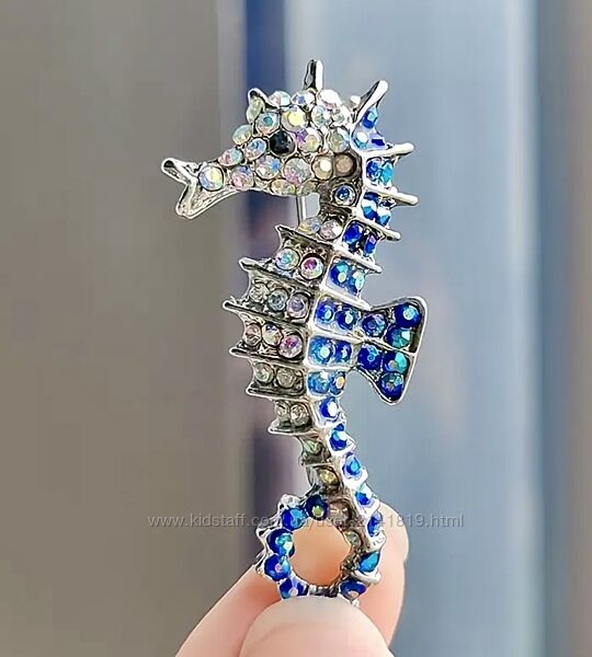 Красивая брошь морской конек, брошь в морском стиле, блестящая брошь 