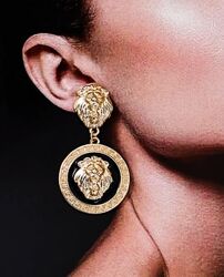 Стильные серьги львы versace style, серьги со львами золото, модная бижутер