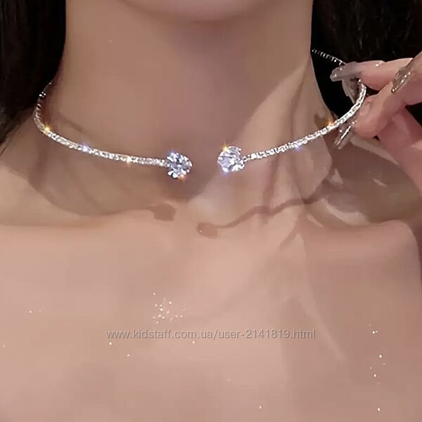 Блестящий круглый чокер камни стразы, серебристы открытый чокер обруч