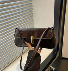 Женская коричневая мини сумочка клатч, лакированная коричневая сумочка