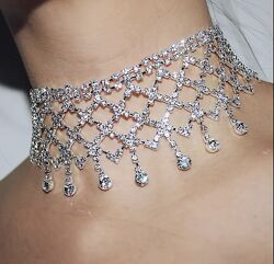 Красивый широкий чокер камни стразы, блестящее колье стразы