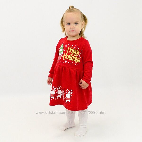 Дитяча тепла сукня з новорічним принтом, зріст від 86 см до 122 см
