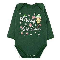 Дитячий боді з начісом та новорічним принтом, на зріст від 74 см до 86 см