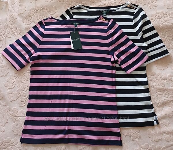 Футболка Ralph Lauren женская, жіноча, L, черно-белая, розово-синяя