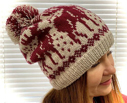 Модная зимняя шапка Кевина с орнаментом Олени. Ручная вязка