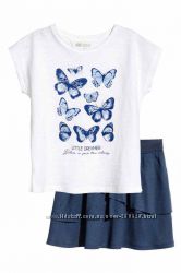 Летний комплект H&M для девочки 6-8 лет, юбочка и футболочка