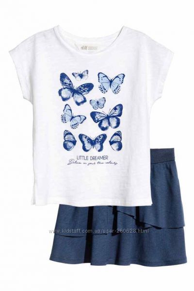Летний комплект H&M для девочки 6-8 лет, юбочка и футболочка