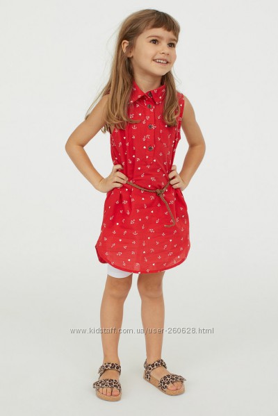 Модное платье-рубашка с поясом H&M для девочек 5-6 и 6-7 лет