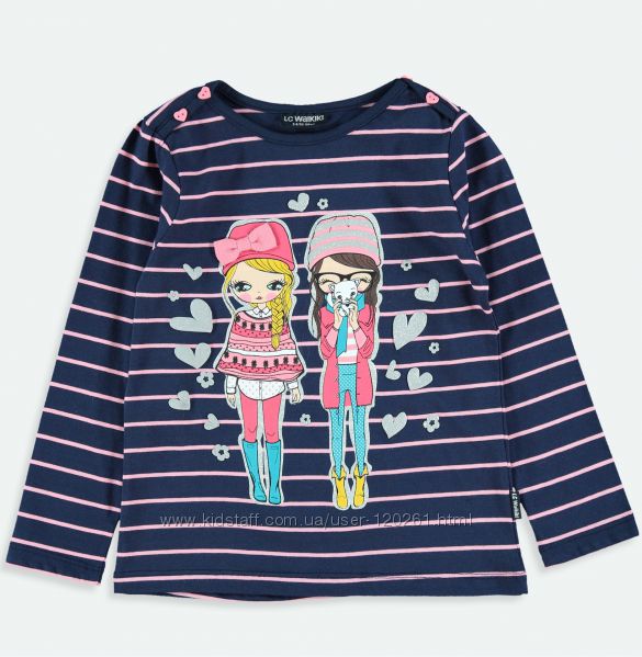 Реглан Вайкікі/Синiй110см-Срiбл. Принт Дiвчинки-Регланы на подарок-104-122см