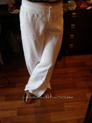 Белоснежные льняные штаны женские. ОБ 102см