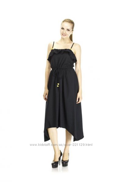 Платье черное с оборкой, кулиской и асимметричным подолом POLE&POLE