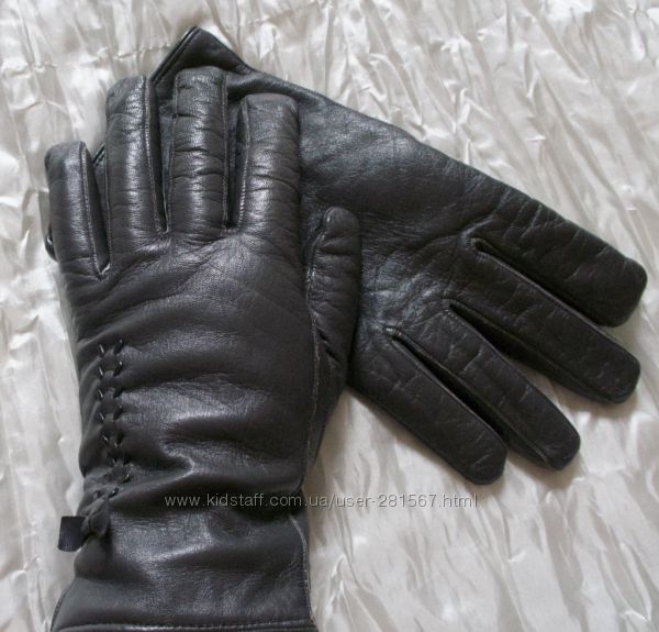 Перчатки темно-серые женские кожаные 