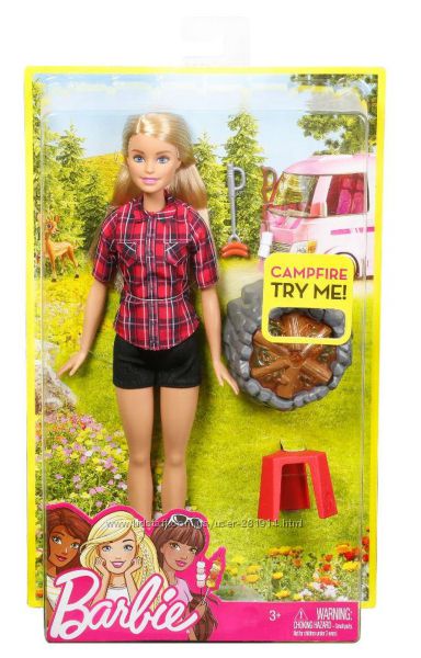Кукла Barbie от MATTEL, турист разжигает костер