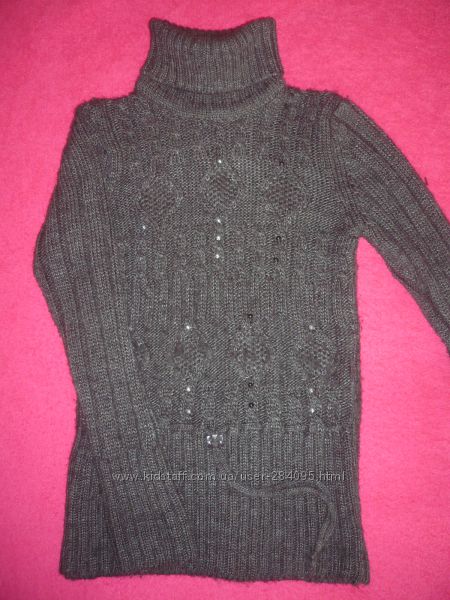 Детская теплая, вязанная туника, свитер для девочки.